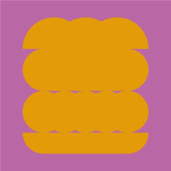 Illustration Burger-Grafik in orange auf violettem Hintergrund für Lokal Hunger und Durst
