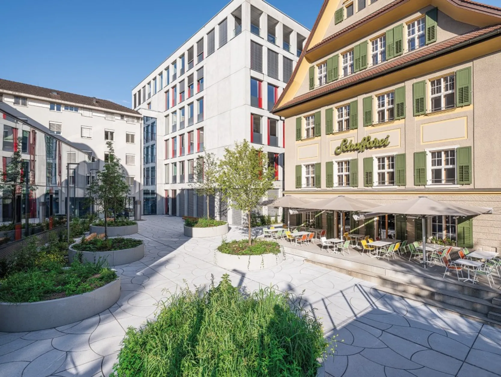 Blick auf das neue AK Quartier mit dem Schaffarei Haus